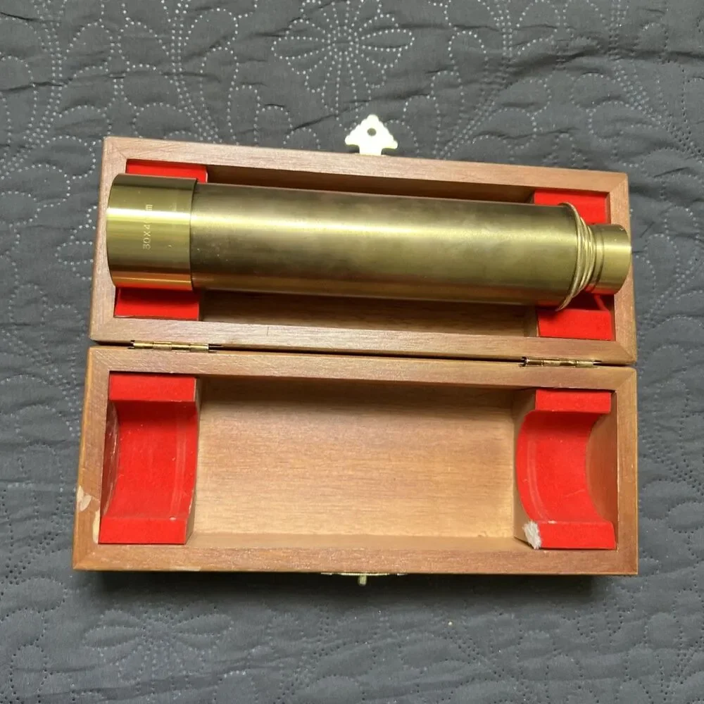 Halley's Comet 1985-1986 Brass Telescope 30x40mm Japan with Wooden Box Vintage